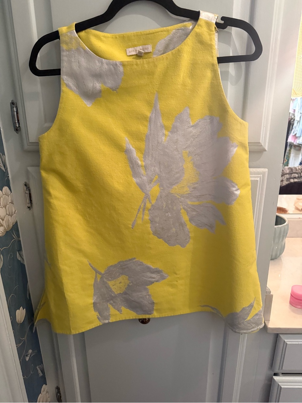 ANN MASHBURN Yellow Tank with Silver Floral Motif